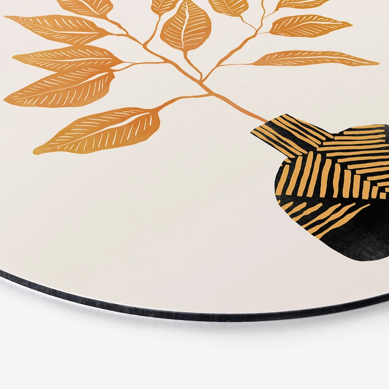 Wandbild Goldener Zweig mit Blättern - Cats & Dotz - Alu-Dibond Rund 