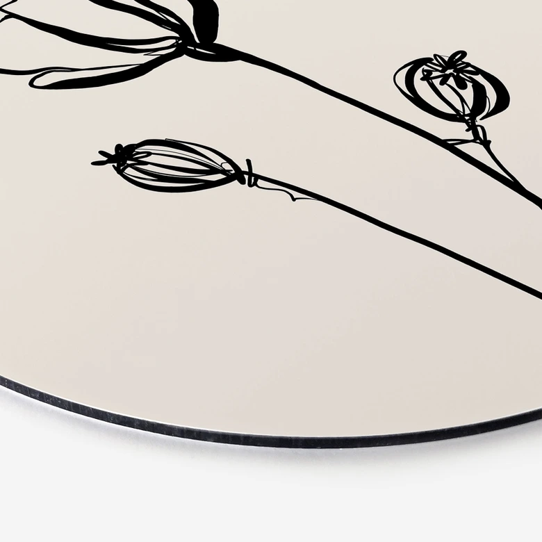 Wandbild Line Art Mohnblume - Cats & Dotz - Alu-Dibond Rund 