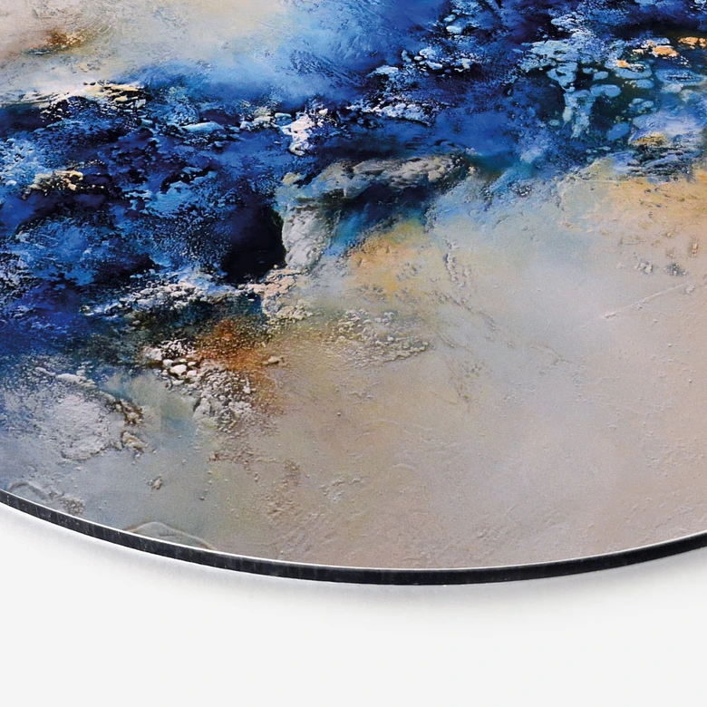 Wandbild Blau-goldene Interaktion - Fedrau - Alu-Dibond - Rund 