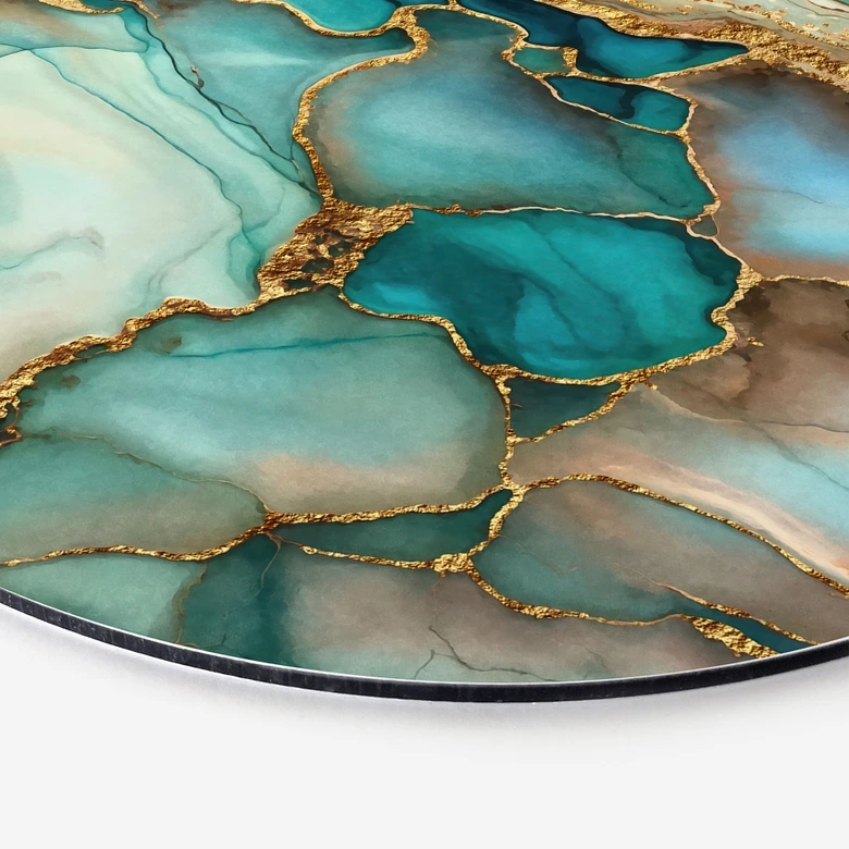 Wandbild Marmorierte Wellen in Türkis und Gold - Haase - Alu-Dibond Rund 