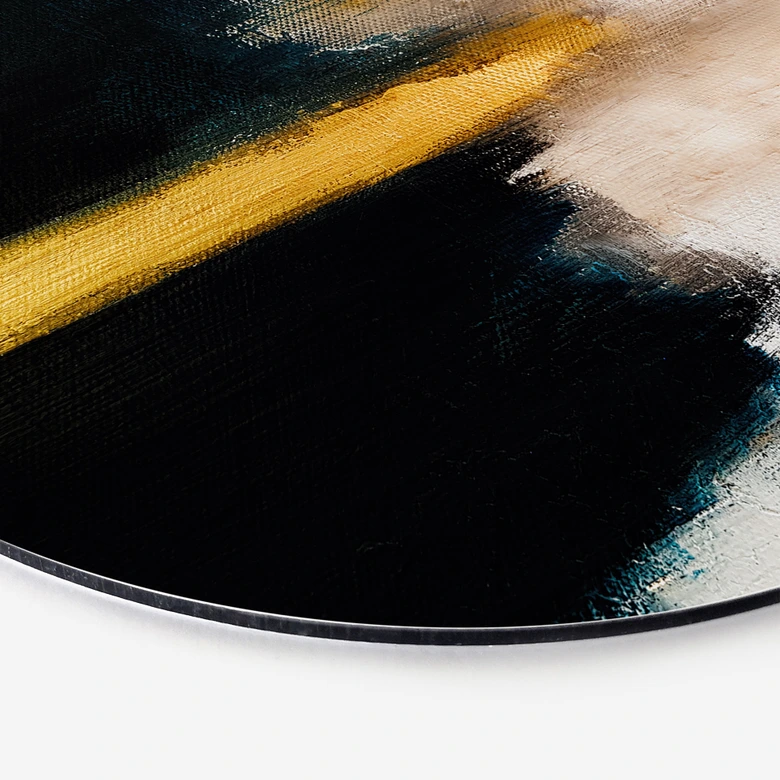 Wandbild Pinselstriche Gold und Schwarz - Haniff - Alu-Dibond Rund 