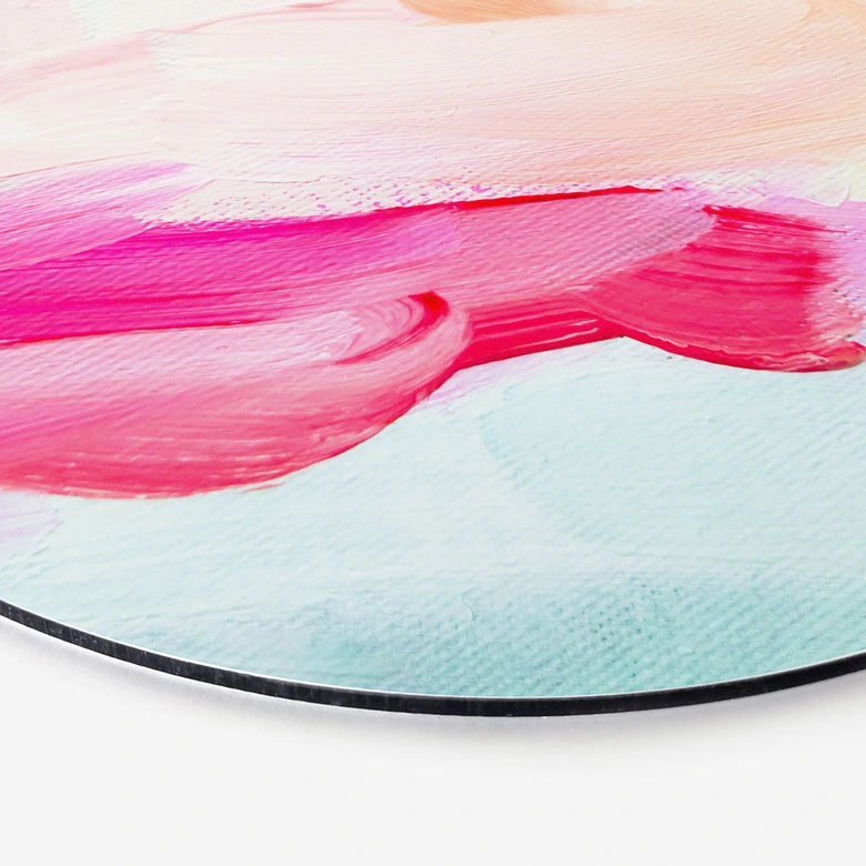 Wandbild Pinselstriche Pink und Türkis - Alu-Dibond Rund - Haniff 