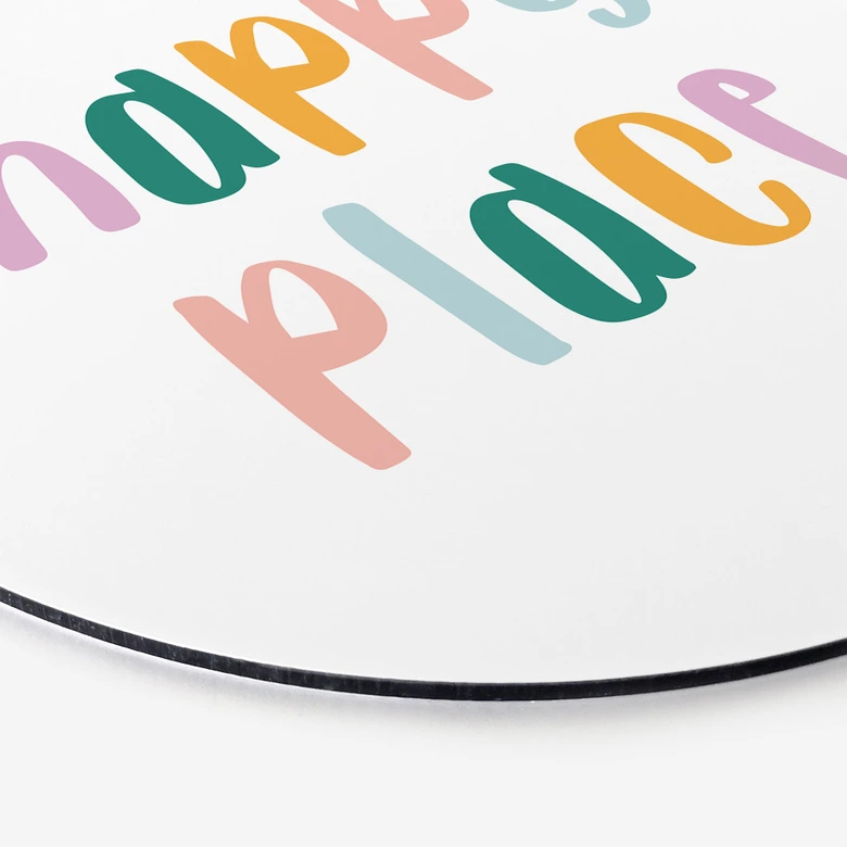 Spruch Wandbild - Happy place - Alu-Dibond Rund 