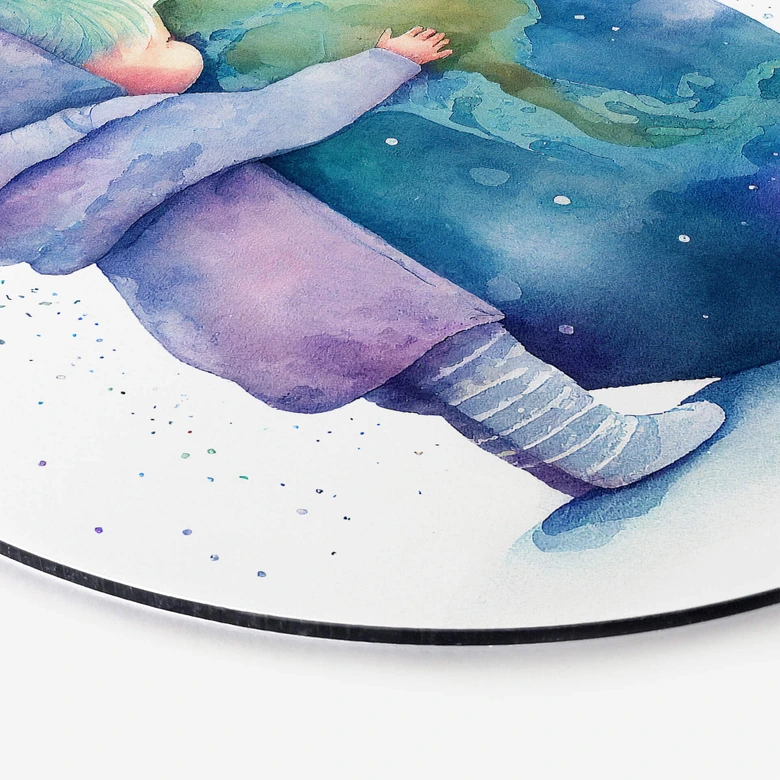 Rundes Wandbild Heine - Kind umarmt Erde - Astro Cruise - Alu-Dibond 