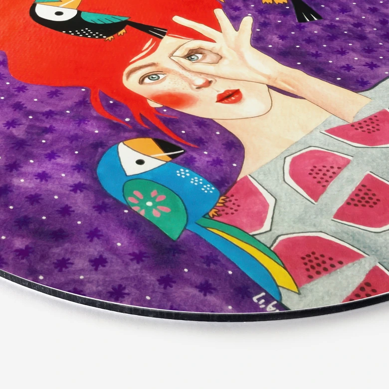 Wandbild Frau mit Tukan-Trio - Hülya - Alu-Dibond 