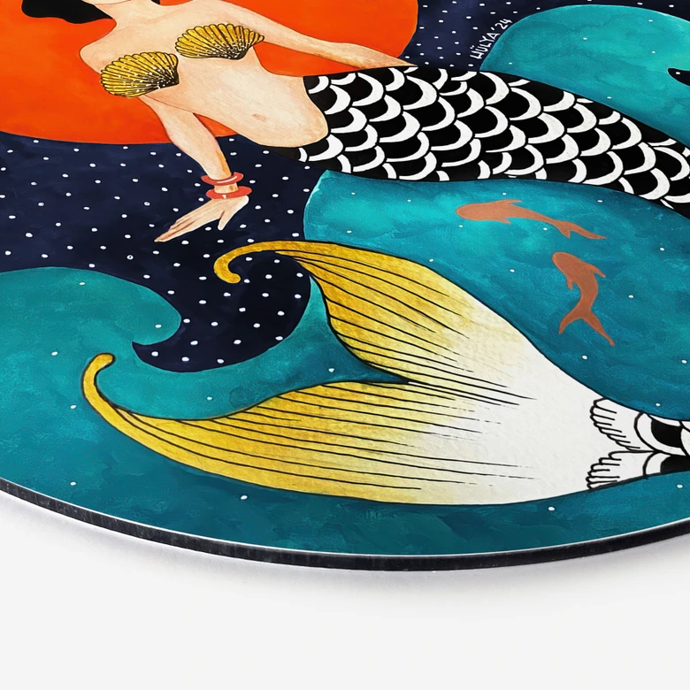 Tableaux Sirène au clair de lune rouge - Hülya - Alu-Dibond Rond 