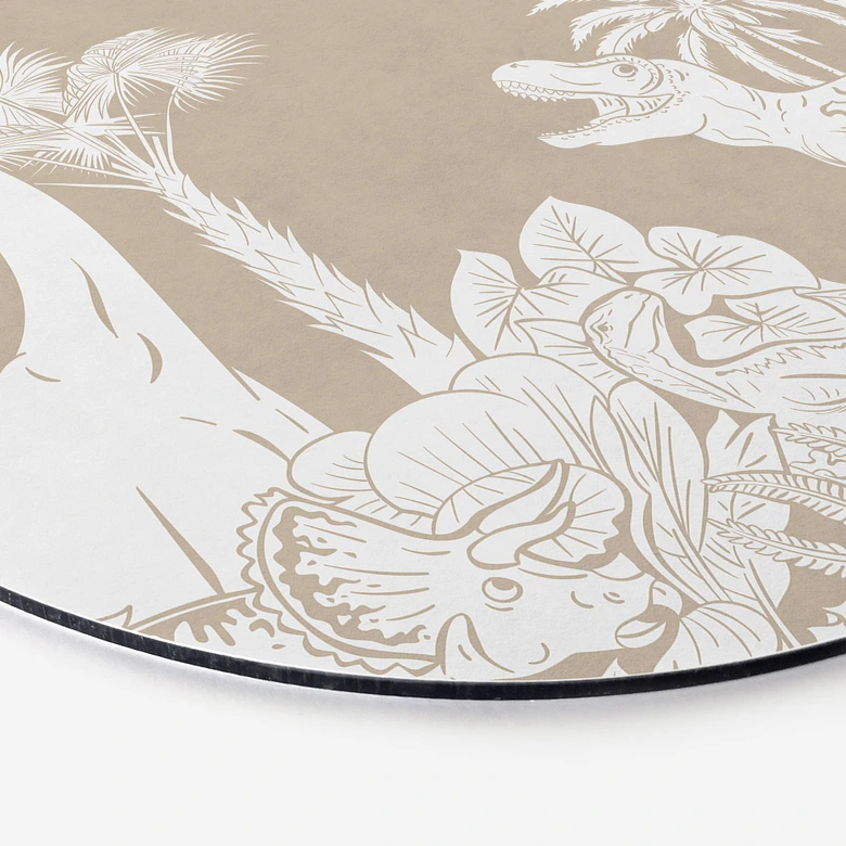Rundes Wandbild Dinosaurier im wilden Dschungel - Braun - Kikki Belle - Alu-Dibond 