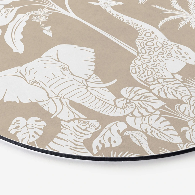 Rundes Wandbild Dschungelträume - Afrikas Tierwelt in Braun - Kikki Belle - Alu-Dibond 