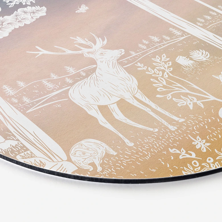 Rundes Wandbild Friedlicher Wald mit Hirschen und Füchsen - Ombre - Kikki Belle - Alu-Dibond 