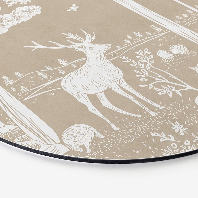Rundes Wandbild Herbstlicher Wald mit Hirschen und Füchsen - Braun - Kikki Belle - Alu-Dibond 