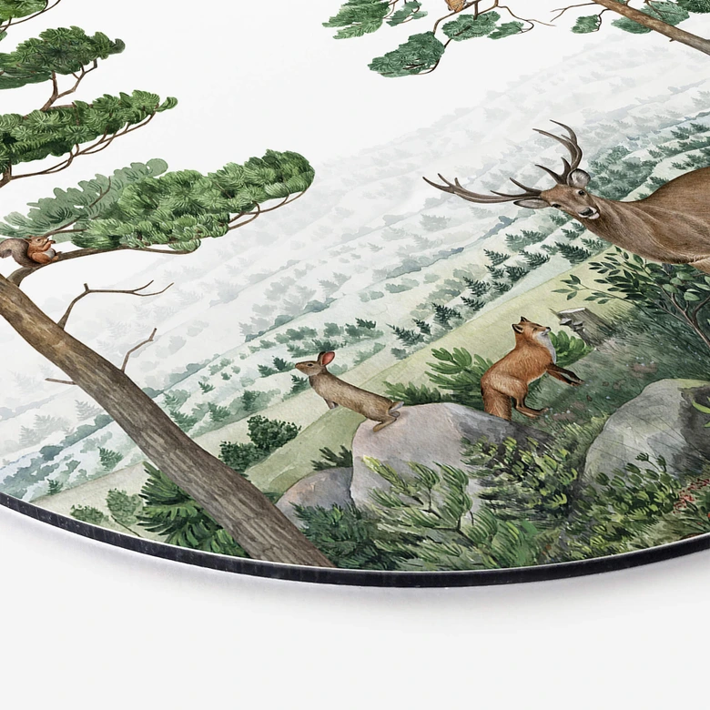 Wandbild Kikki Belle - Tierische Abenteuer im Grünen - Alu-Dibond Rund 