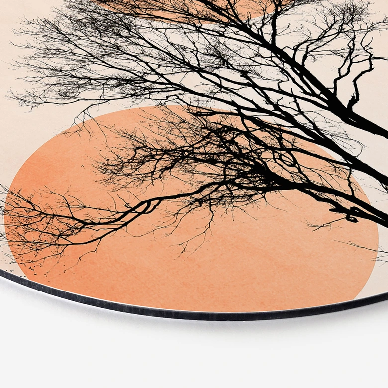 Wandcirkel Zon en maan in oranje - Kubistika 