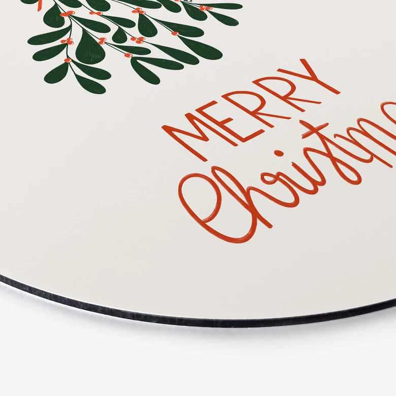 Wandbild Merry Christmas mit Mistelzweig - Lisboa - Alu-Dibond Rund 