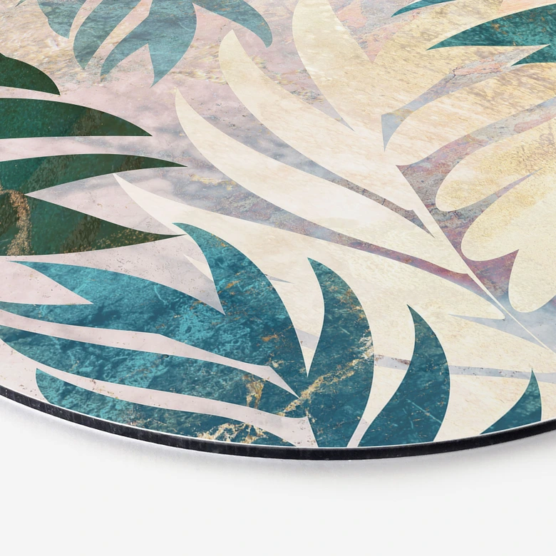 Wandbild Exotische Palmenblätter in Gold-grün - Manovski - Alu-Dibond Rund 
