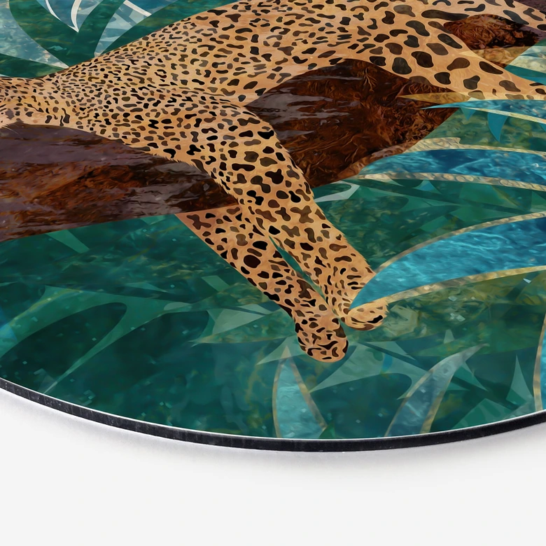 Wandbild Leopard im smaragdgrünen Dschungel - Manovski - Alu-Dibond Rund 