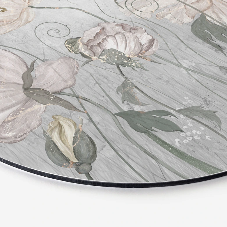 Wandbild Blumen im Vintage Stil in Grau - Ms Tiff - Alu-Dibond Rund 