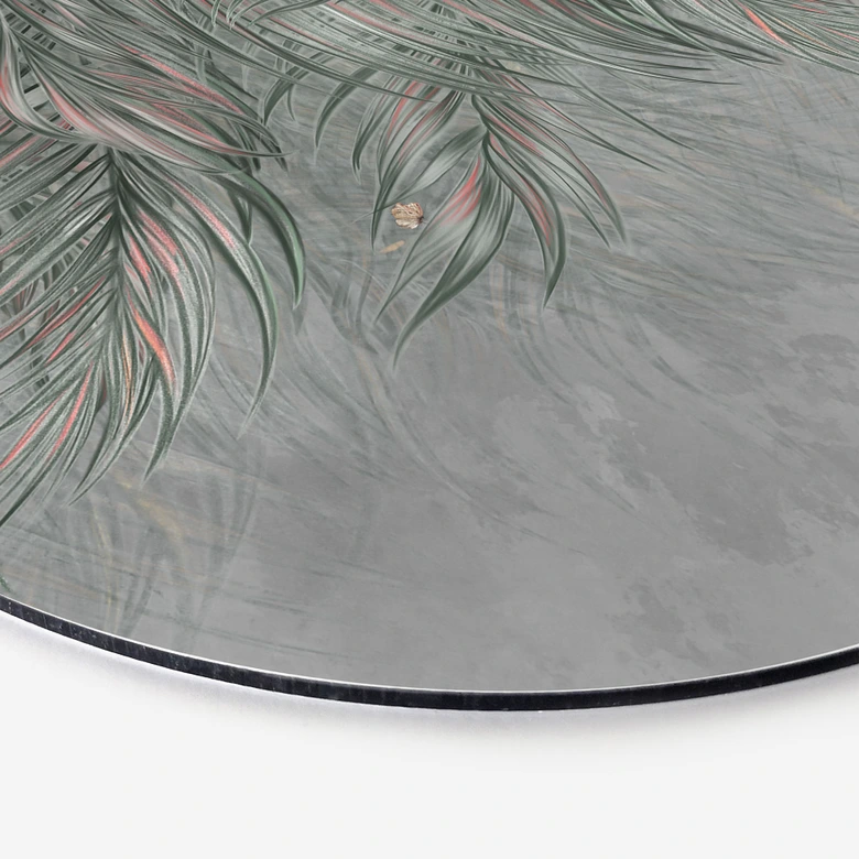 Wanddecoratie Exotische palmbladeren roze-groen - Ms Tiff - Alu-Dibond Rond 