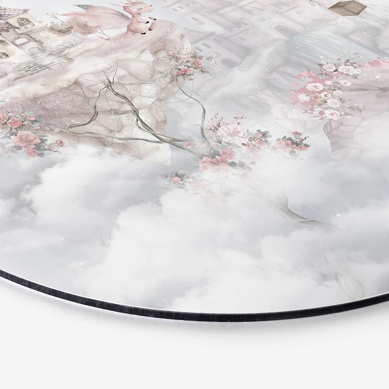 Wanddecoratie sprookjeswereld met kasteel en eenhoorn - Ms Tiff - Alu-Dibond - Rond 