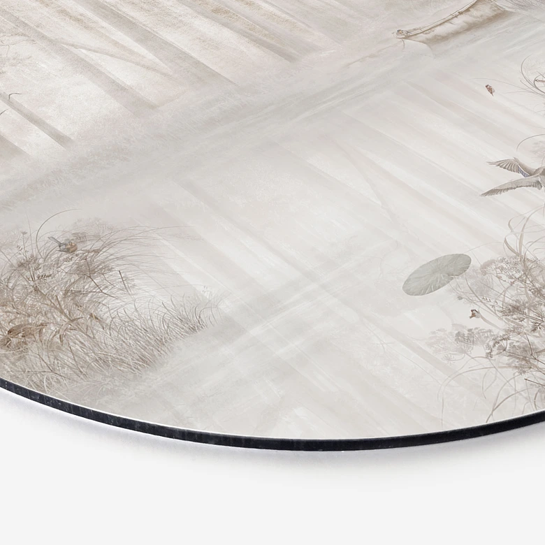 Wandbild Wald am See im Nebel in Beige - Ms Tiff - Alu-Dibond Rund 