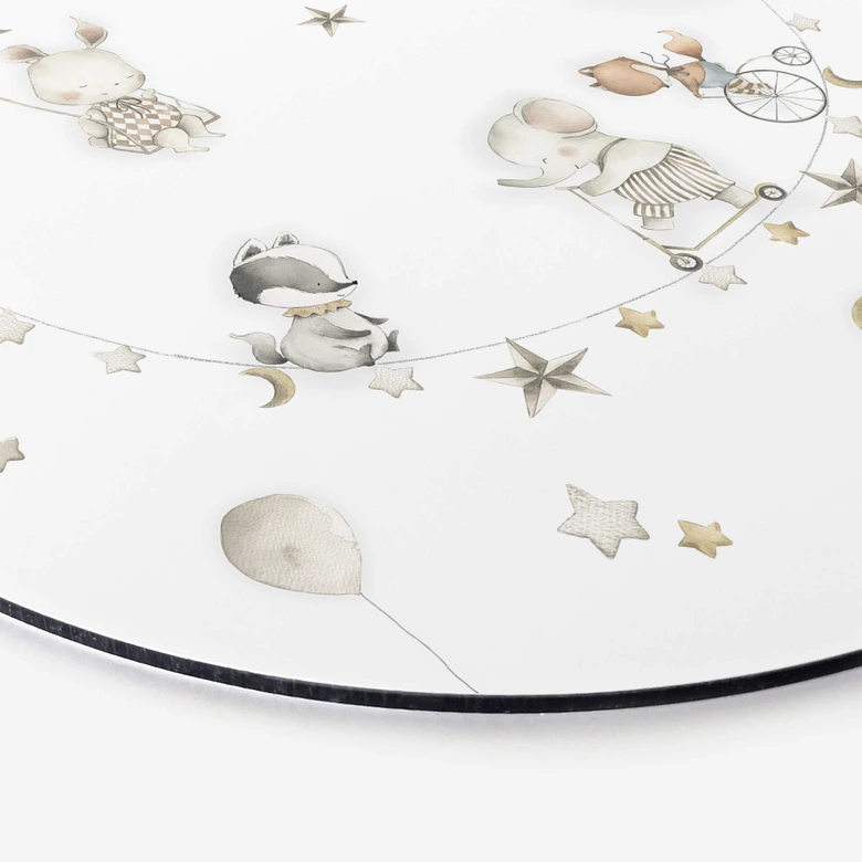 Rundes Wandbild Fröhliche Tiere mit Sternenhimmel - Oliver Robins - Alu-Dibond 