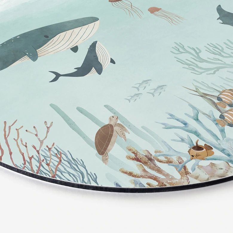 Wandbild Unterwasser-Abenteuer mit Meerestieren - Blau - Oliver Robins - Alu-Dibond Rund 