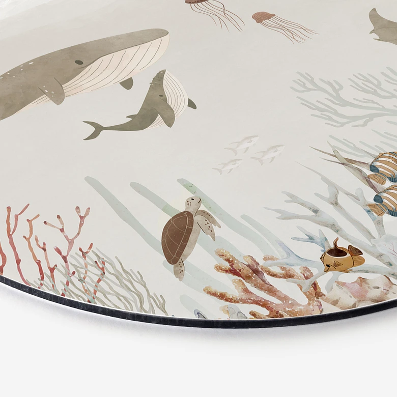 Kinderzimmer Wandbild Wale und ihre Freunde in der Unterwasserwelt - Oliver Robins - Alu-Dibond Rund 