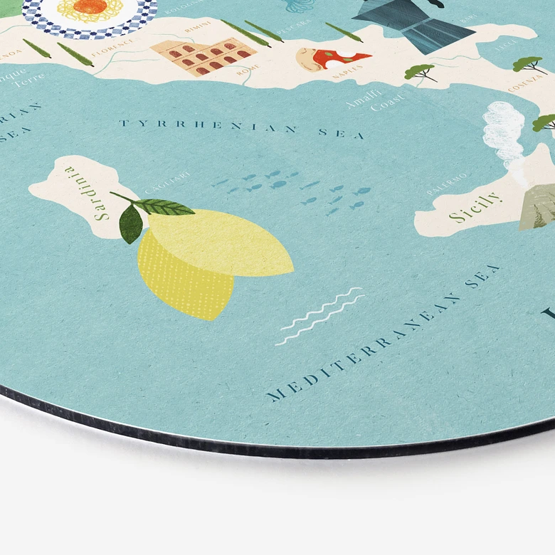 Wandbild Karte von Italien - Rivers - Alu-Dibond - Rund 