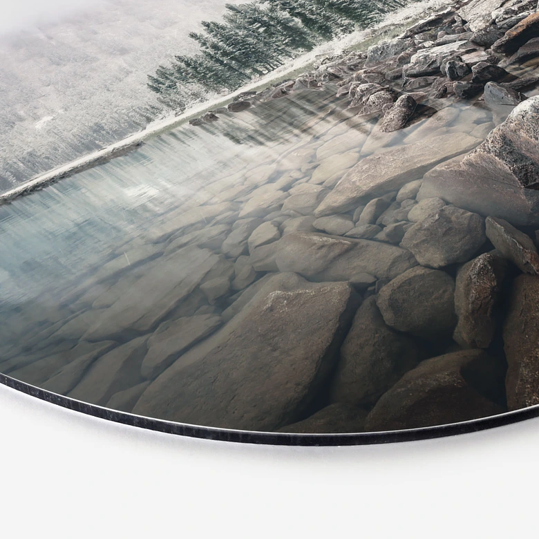 Natur Wandbild Winterwald am See - Rostovskiy - Alu-Dibond Rund 