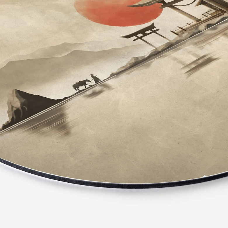 Wandbild Japanischer Tempel im Sonnenaufgang - Roze - Alu-Dibond Rund 