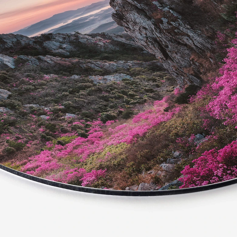 Wandbild Seo - Felsige Landschaft im Sonnenuntergang - Alu-Dibond Rund 