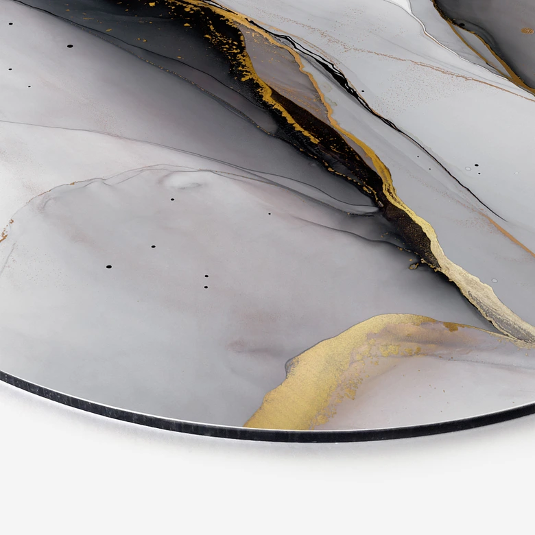 Wandbild Abstrakte Komposition in Gold und Grau - Shelest - Alu-Dibond Rund 