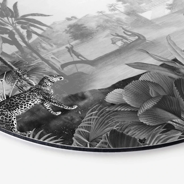 Alu-Dibond Sir Edward - Landschaft mit Leoparden schwarz weiss - Rund 