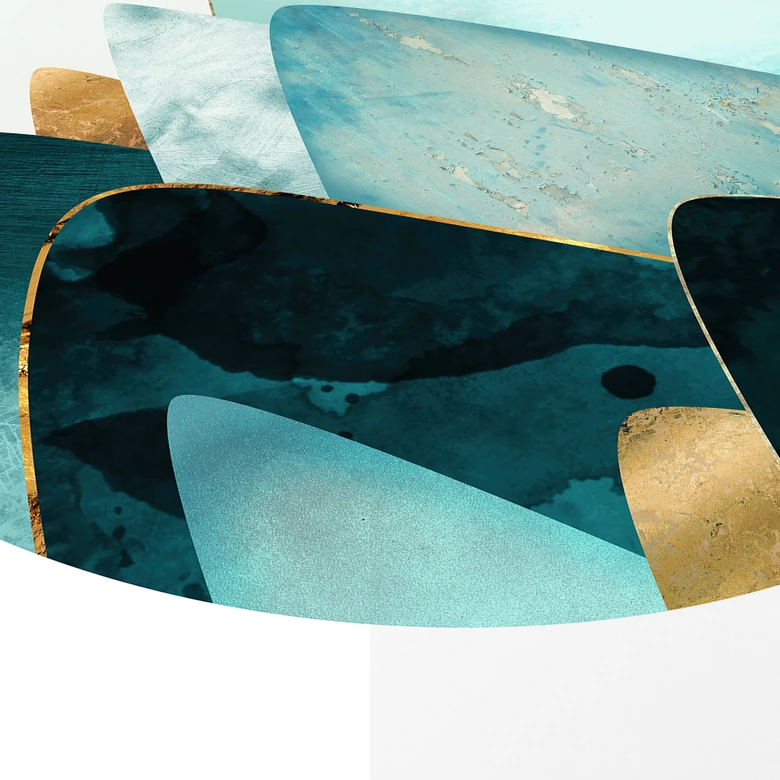Wandbild Abstrakte Berge in Gold und Blau - SpaceFrog Designs - Rund - Alu-Dibond 