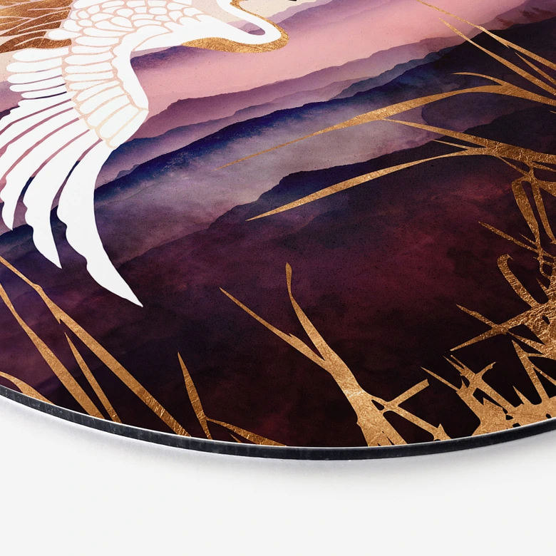 Wandbild Eleganter Kranich - SpaceFrog Designs - Rund - Alu-Dibond 