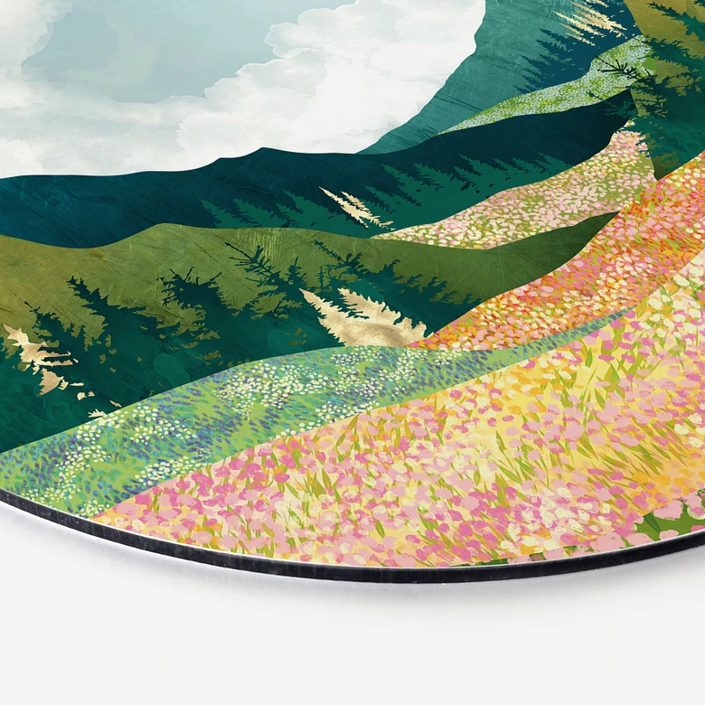 Wandbild Farbenfrohe Frühlingswiese - SpaceFrog Designs - Rund - Alu-Dibond 