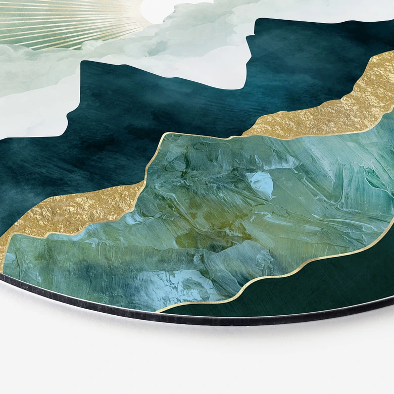 Dibond Wanddecoratie Zonnig landschap in blauw en goud - SpaceFrog Designs 