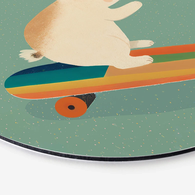 Rundes Wandbild Treechild - Niedlicher Hase auf einem Skateboard - Alu-Dibond 
