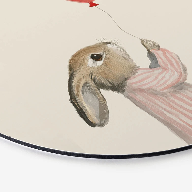 Wandbild Süßer Hase mit Luftballon - Treechild - Alu-Dibond Rund 
