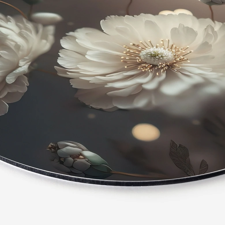 Wandbild Weiße Blumen mit Goldstaub - Treechild - Alu-Dibond Rund 