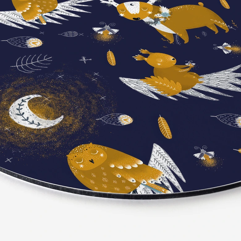 Wandbild Waldtiere in der Nacht - UN Designs - Rund - Alu-Dibond 