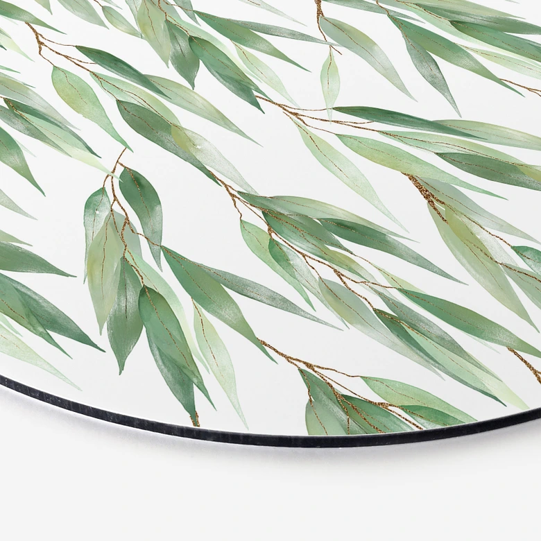 Wandbild Zweige mit grünen Blättern - UN Designs - Rund - Alu-Dibond 