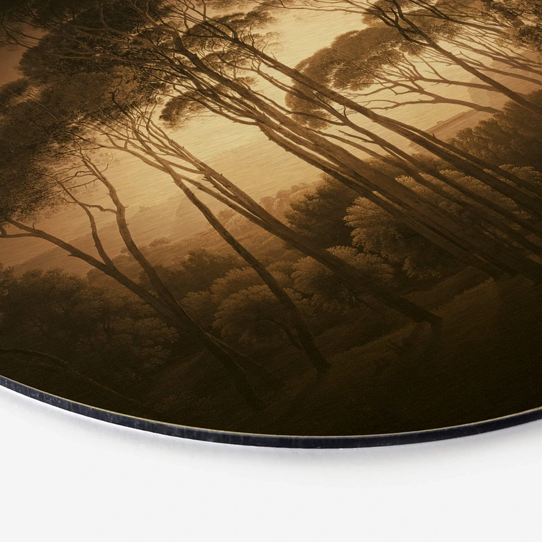 Dibond Schilderij met goud effect Parasoldennen in Italiaans Landschap - Sepia 