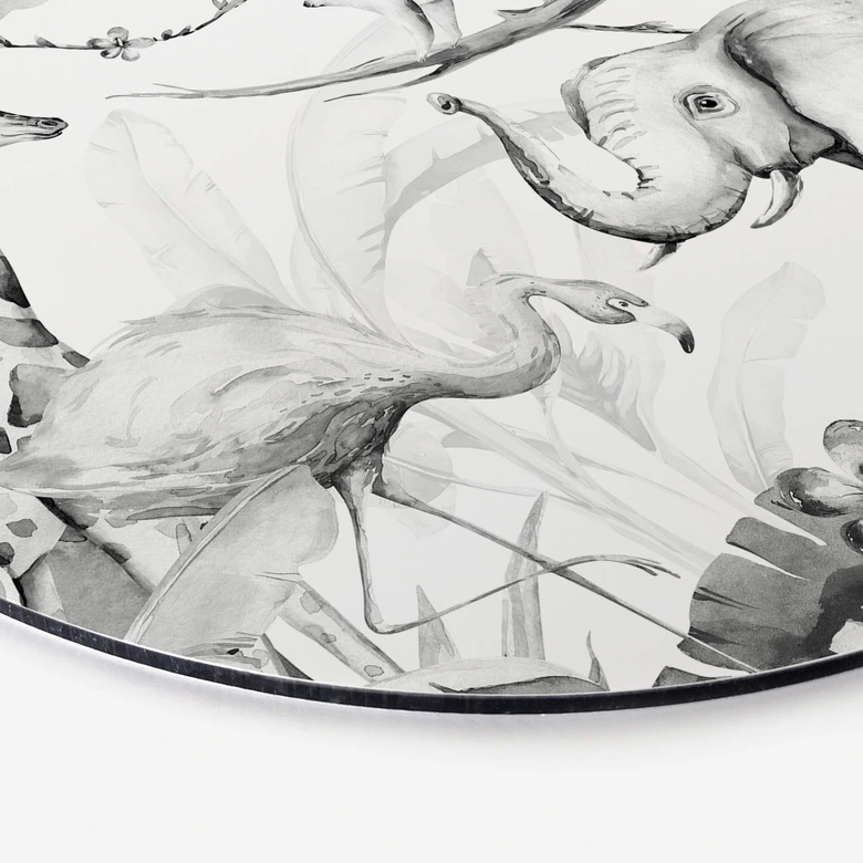 Wandcirkel Kvilis - Dierenvrienden in de Jungle zwart-wit 