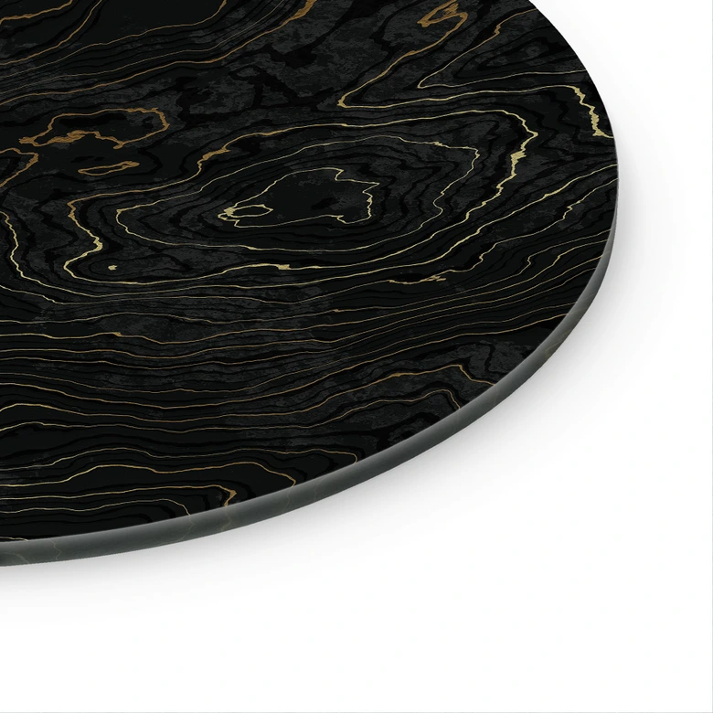Glasbild Abstrakte Linien Schwarz-gold - Amini - Rund 