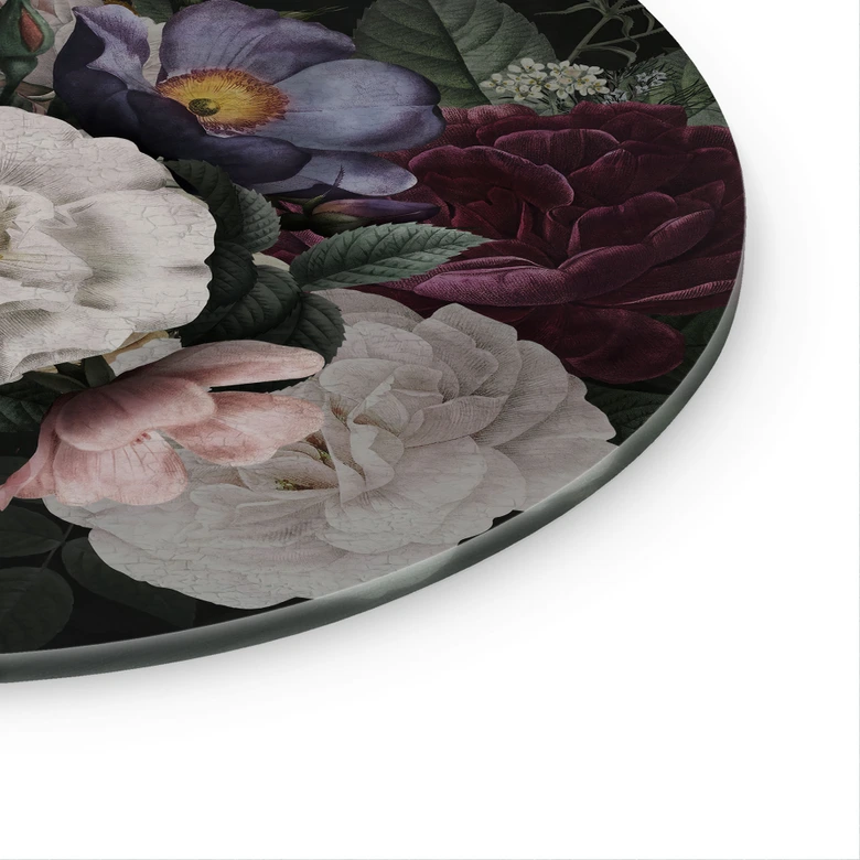 Glasbild Blumen Stillleben im Redouté-Stil - Bloomery Decor - Rund 