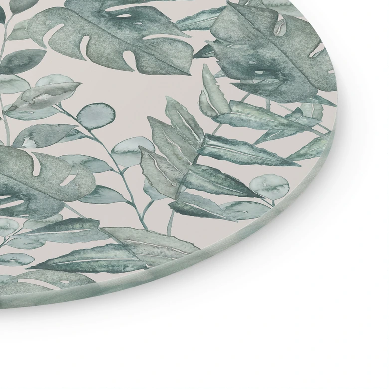 Glasbild Dschungelblätter Aquarell Creme - Bloomery Decor - Rund 