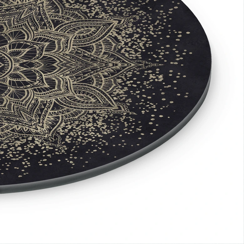 Glasbild Elegantes Mandala in Schwarz-Gold - Bloomery Decor - Rund 