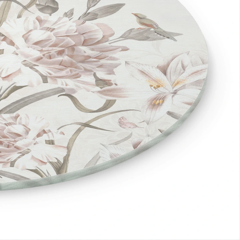 Tableau en verre Pré fleuri en rose clair - Bloomery Decor - Rond 