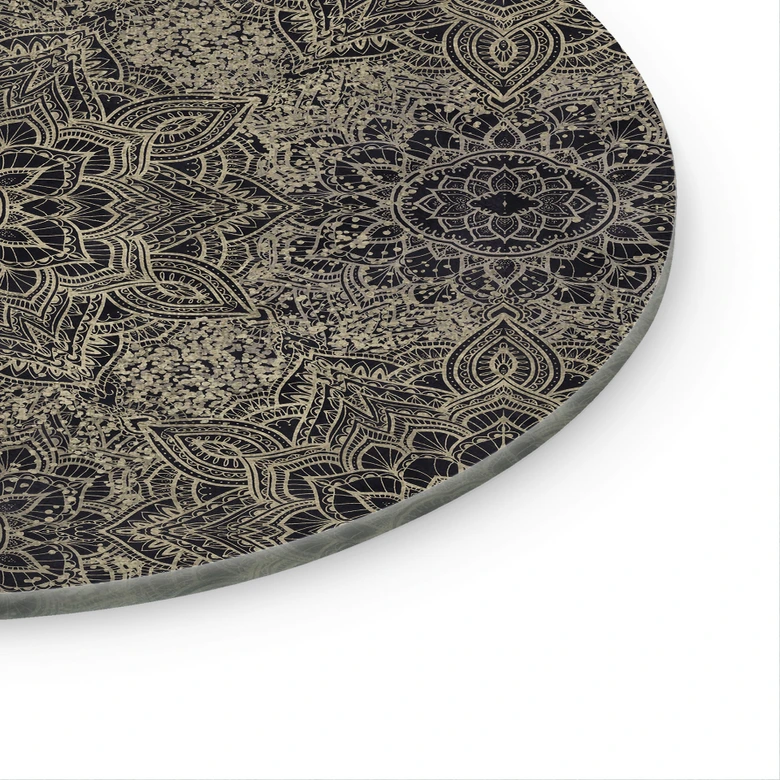 Glasbild Mandala Boho Antikgold - Bloomery Decor - Rund 