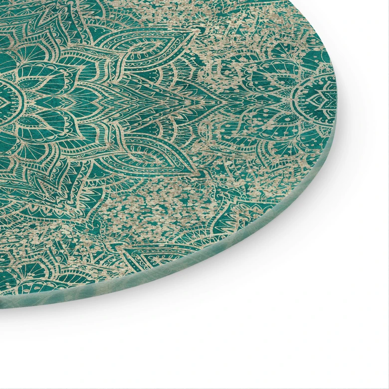 Glasbild Mandala Boho Gold-grün - Bloomery Decor - Rund 